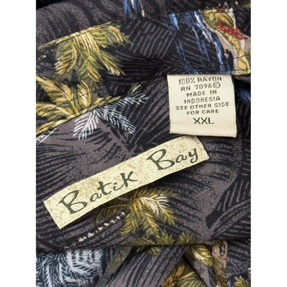 Vintage Y2K Batik Bay Hawaiian Shirt Blue Rayon Men XXL Palm Island Boat Lobster - Picture 4 of 4